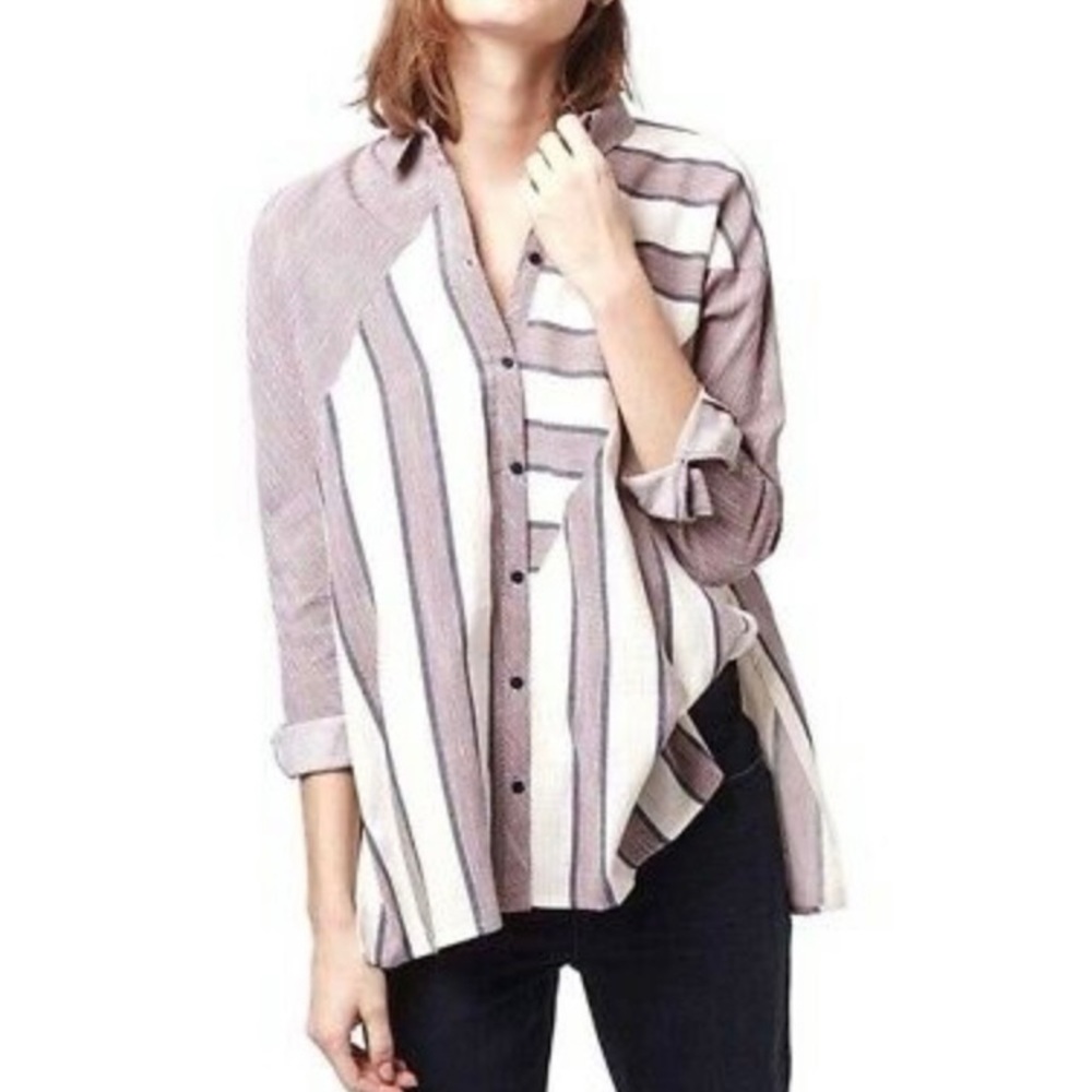 Topshop Stripe Button Down Long Sleeve Tunic Shirt Top - Size 2